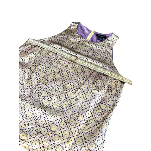 Ann Taylor Womens Sleeveless Silk Top Size 6 Gold & Purple Geometric Pattern - Picture 8 of 10